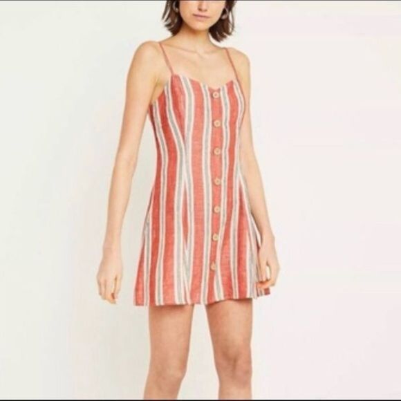 Urban Outfitters striped‎ linen mini dress with buttons woman’s size M - Picture 2 of 11